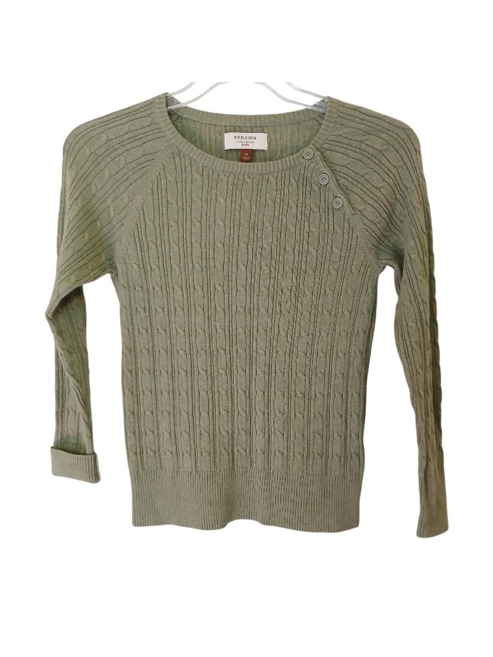 Sonoma Life + Style Petite Cable Knit Sweater Petite Small PS Green Cotton #D-30